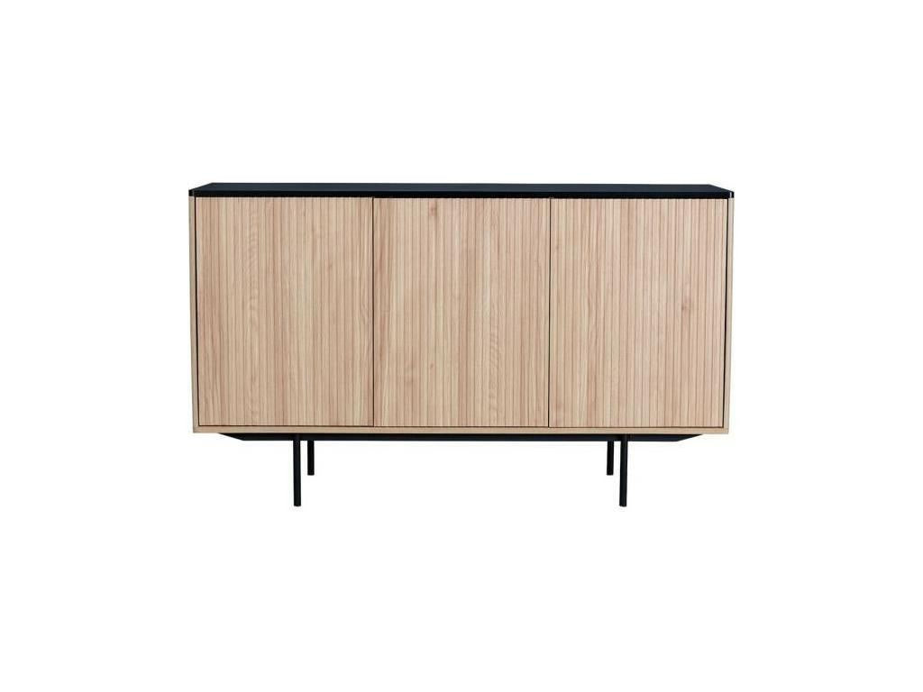 Buffet - Décor bois et noir - 3 portes - Meubiana - L 140 x P 39 x H 82,80 cm