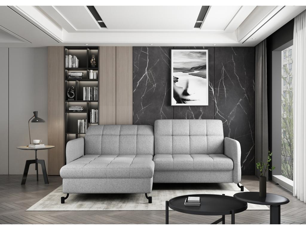 Canapé convertible tissu matelassé gris clair angle gauche Meubiana 225cm