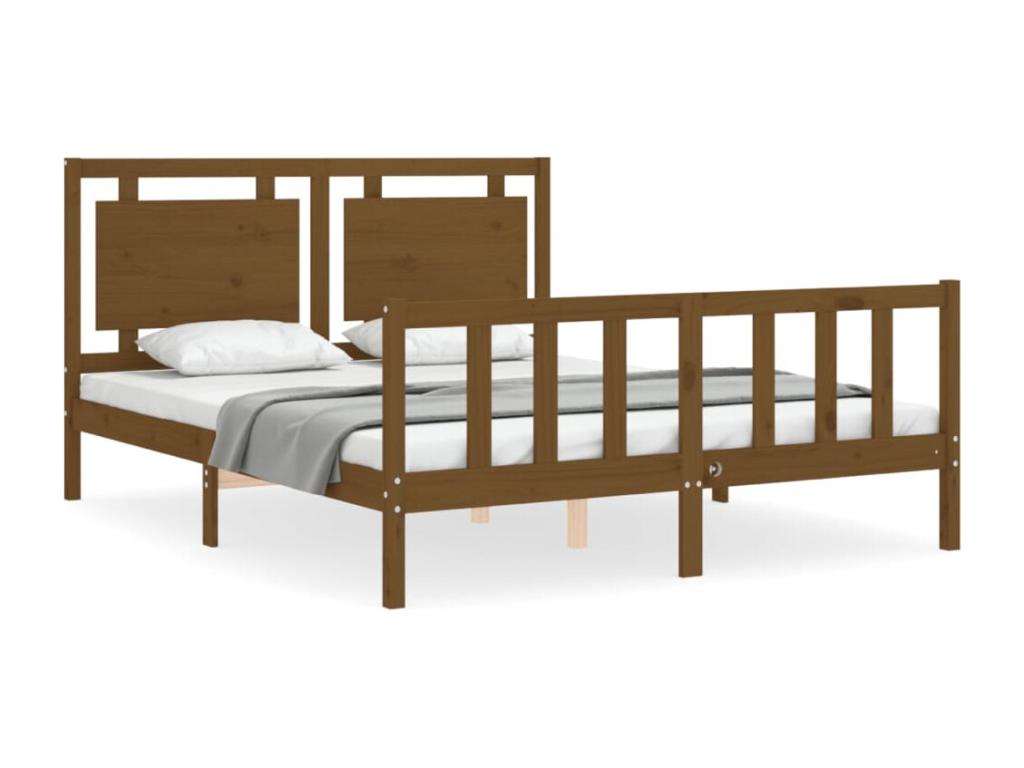 Cadre de lit sans matelas marron miel bois massif