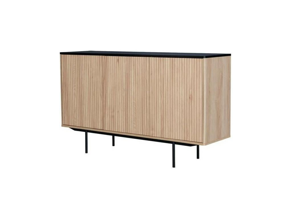 Buffet - Décor bois et noir - 3 portes - Meubiana - L 140 x P 39 x H 82,80 cm