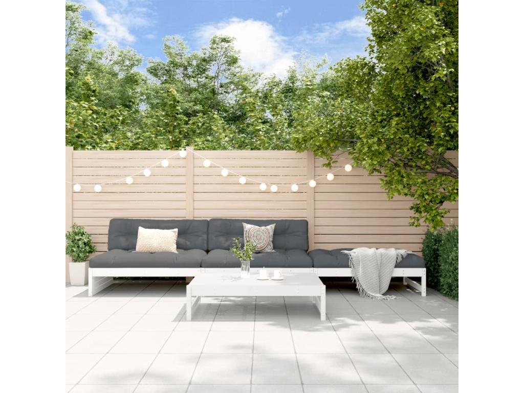 Salon de jardin 4 pcs avec coussins blanc bois massif