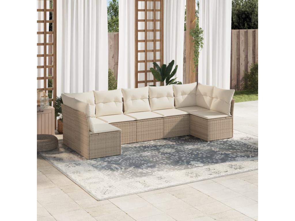 Salon de jardin avec coussins 7 pièces beige résine tressée