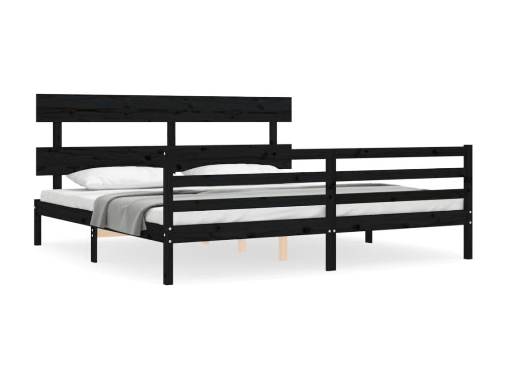 Cadre de lit avec tête de lit noir 200x200 cm bois massif