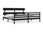 Cadre de lit avec tête de lit noir 200x200 cm bois massif