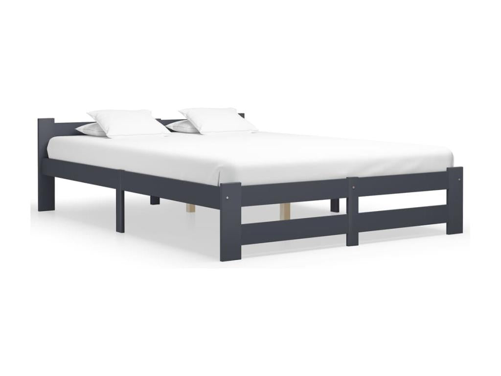 Cadre de lit Gris foncé Bois de pin massif 140x200 cm