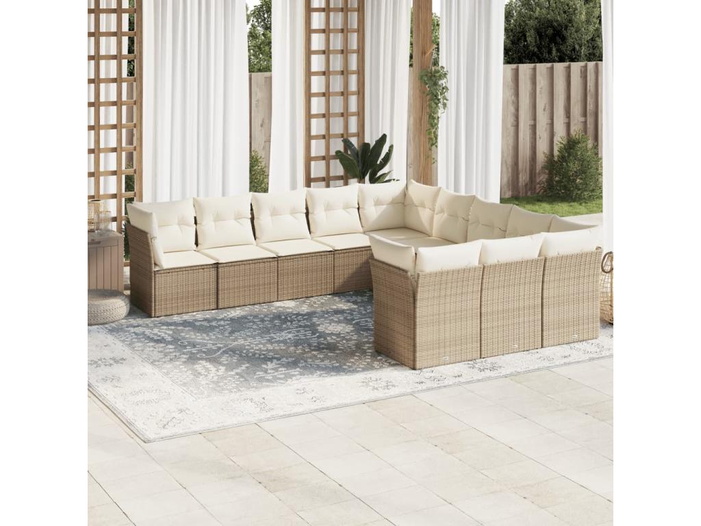Salon de jardin 11 pcs avec coussins beige résine tressée INAF28320