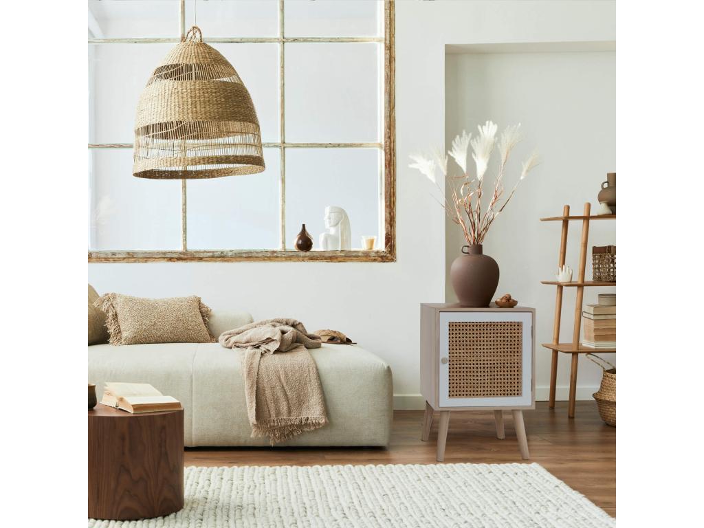 Petite Table de Chevet avec 1 Porte Bois Naturel Blanc Marron Style Laviecasa TERJ46850