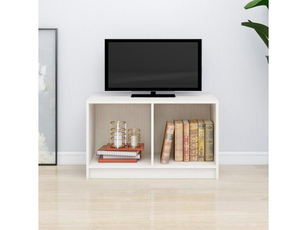 Meuble TV Blanc 70x33x42 cm Bois de pin massif FLTI69673