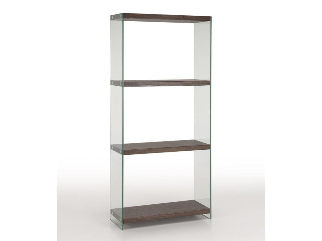 Bibliothèque 3 niveaux bois noyer et pieds verre transparent Meubiana