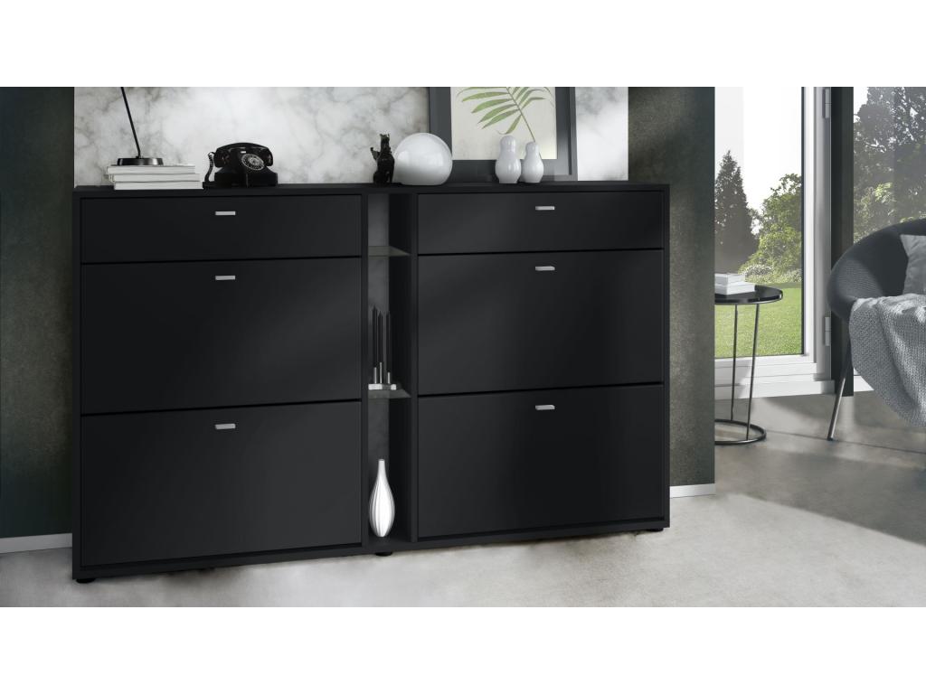 Meuble à Chaussures Noir Mat lxhxp 155.5x95x28 LED Bleu