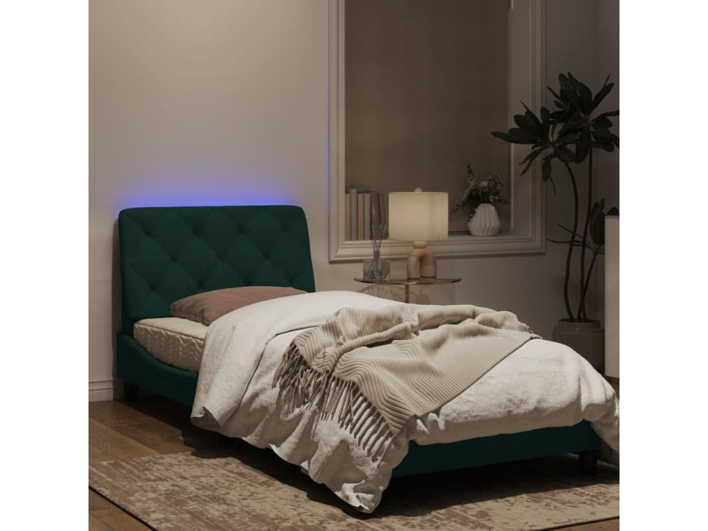 Cadre de lit avec Laviecasaères LED vert foncé 90x200 velours GXXX31447