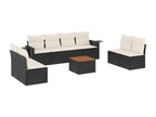 Salon de jardin 9 pièces avec coussins noir résine tressée