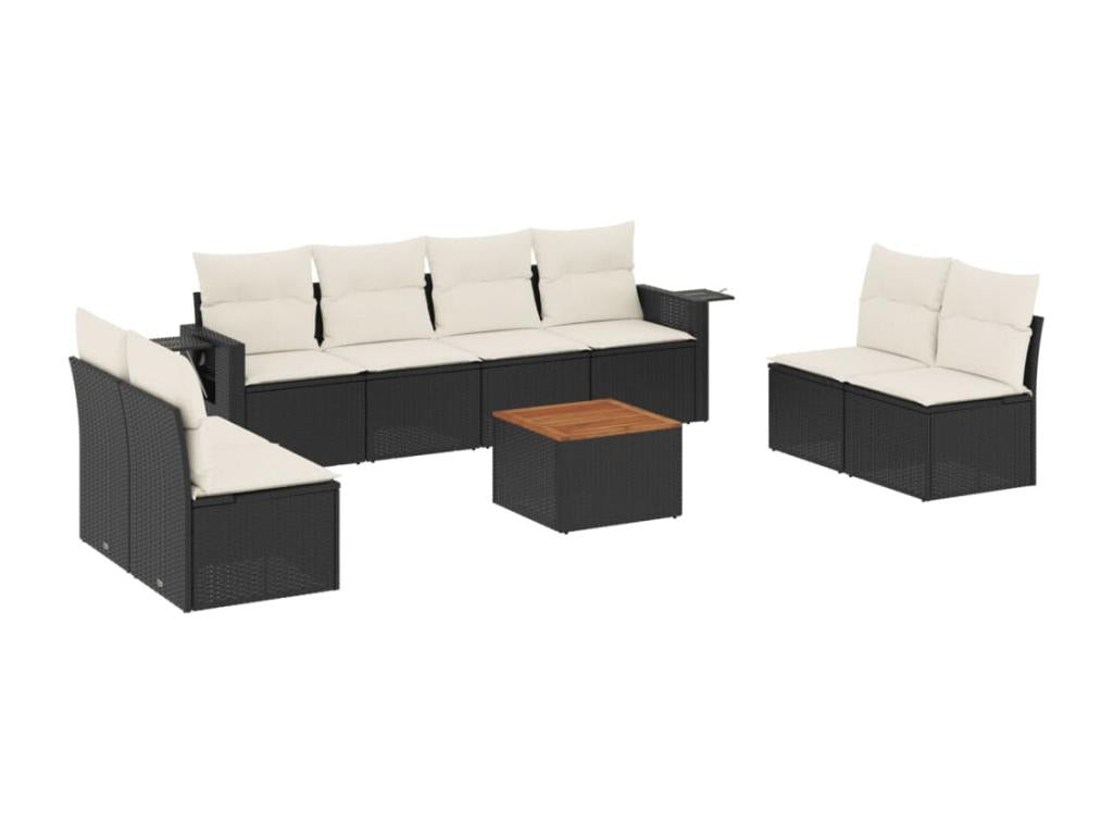 Salon de jardin 9 pièces avec coussins noir résine tressée