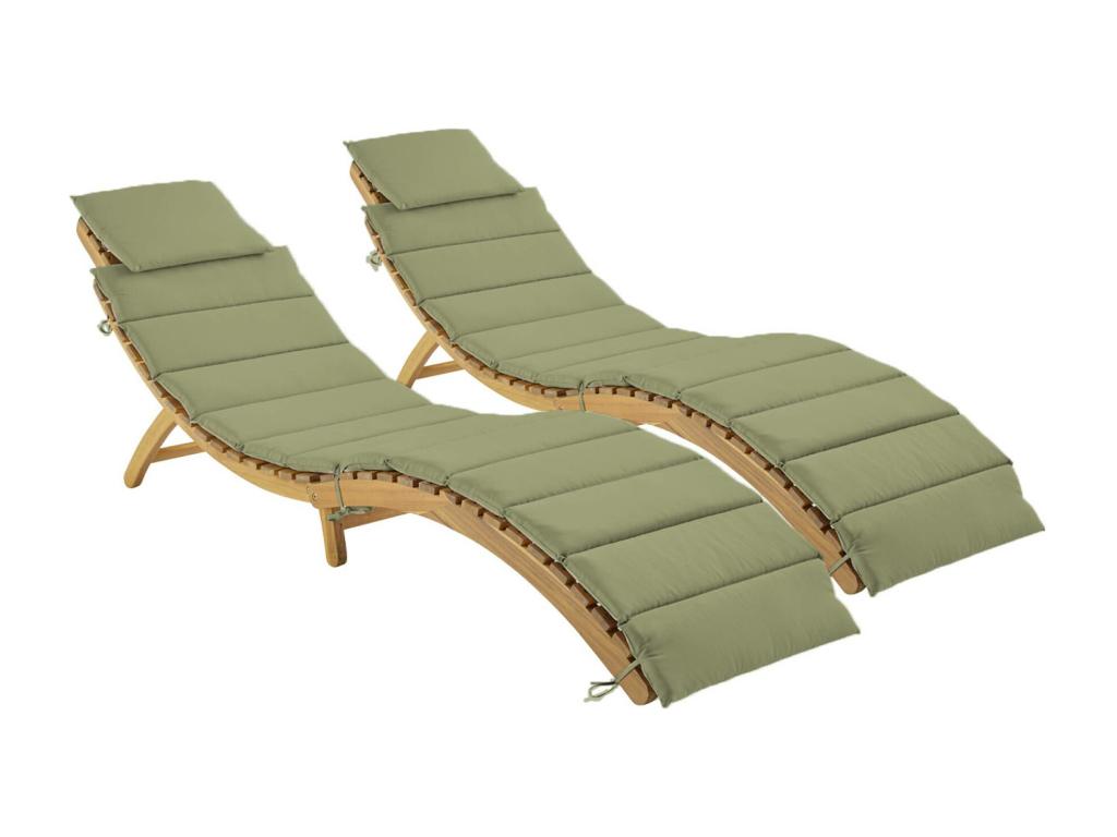 Lot de 2 bains de soleil en bois d'Laviecasa avec coussin kaki en polyester- 184x55x63.5 cm HOOV76866