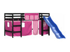 Lit mezzanine enfants et rideaux rose 80x200 bois pin massif