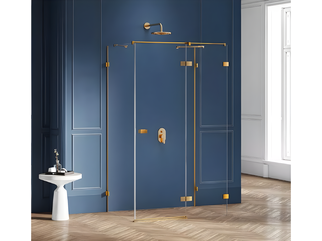 Cabine de douche droite 90x70 pivotante Laviecasa GOLD BRUSHED couleur doré brossé accès de face XGAF14588