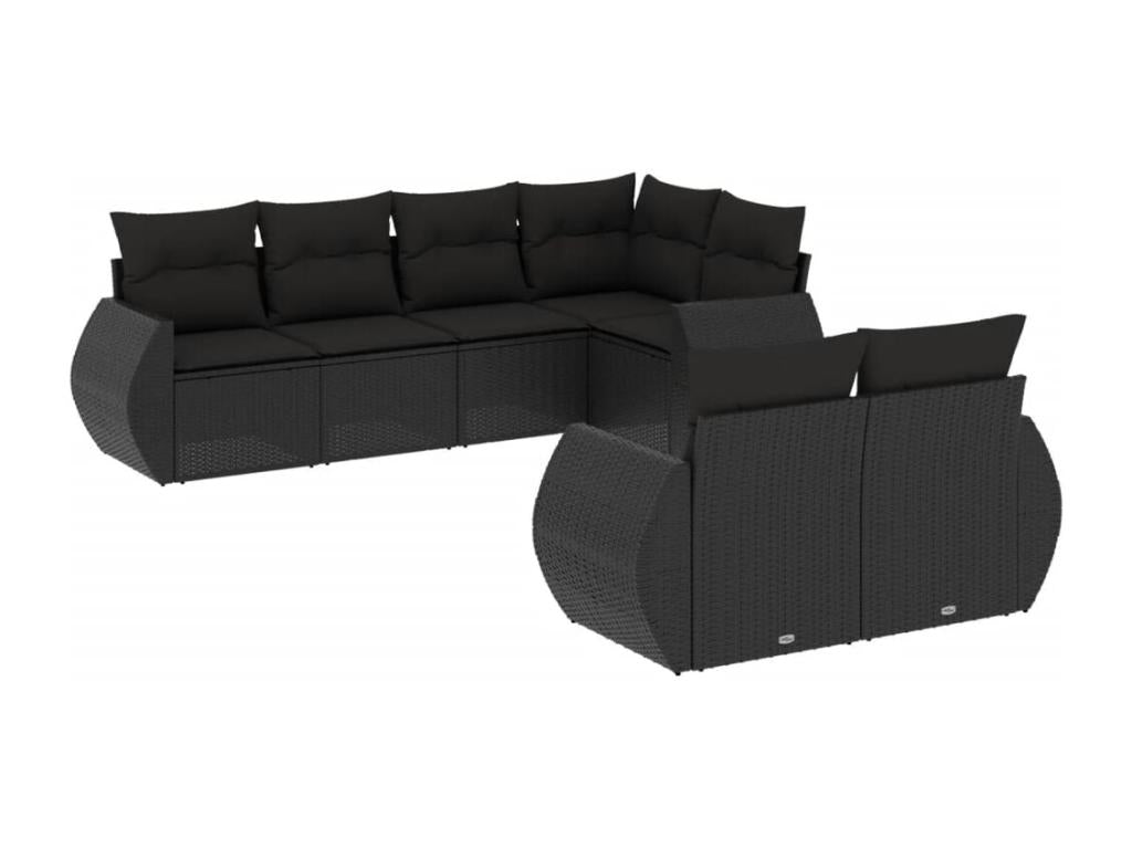 Salon de jardin 7 pcs avec coussins noir résine tressée UJGY11886