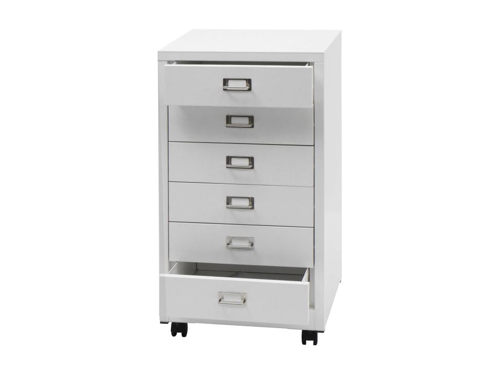 Caisson à Homzora-L49 - armoire à tiroirs en acier Armoire à dossiers - métal 75x40x41cm 6 tiroirs - blanc