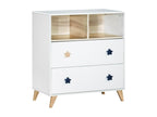 Commode 2 tiroirs 2 niches boutons étoile
