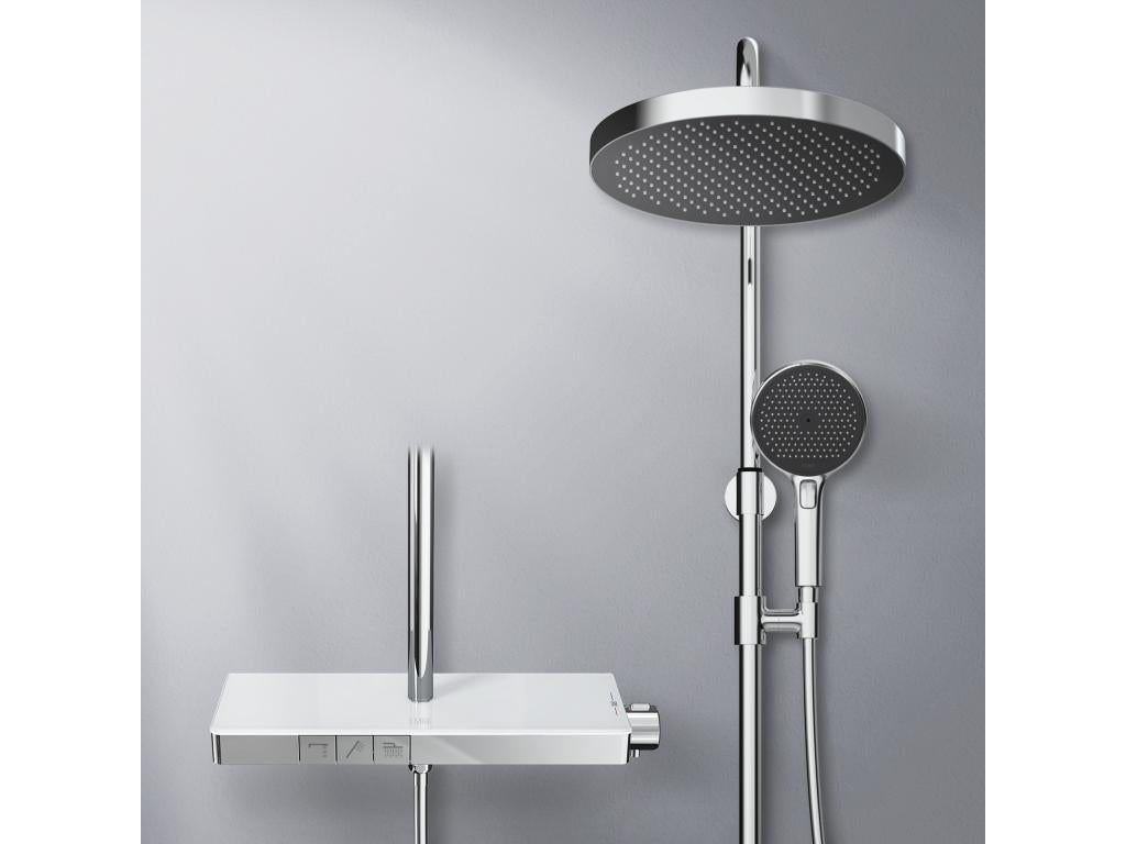 Laviecasa Colonne de Douche avec douche theramostat 38 C à Grande douche de tête et douchette multimode Cercle chromé XBAC16520