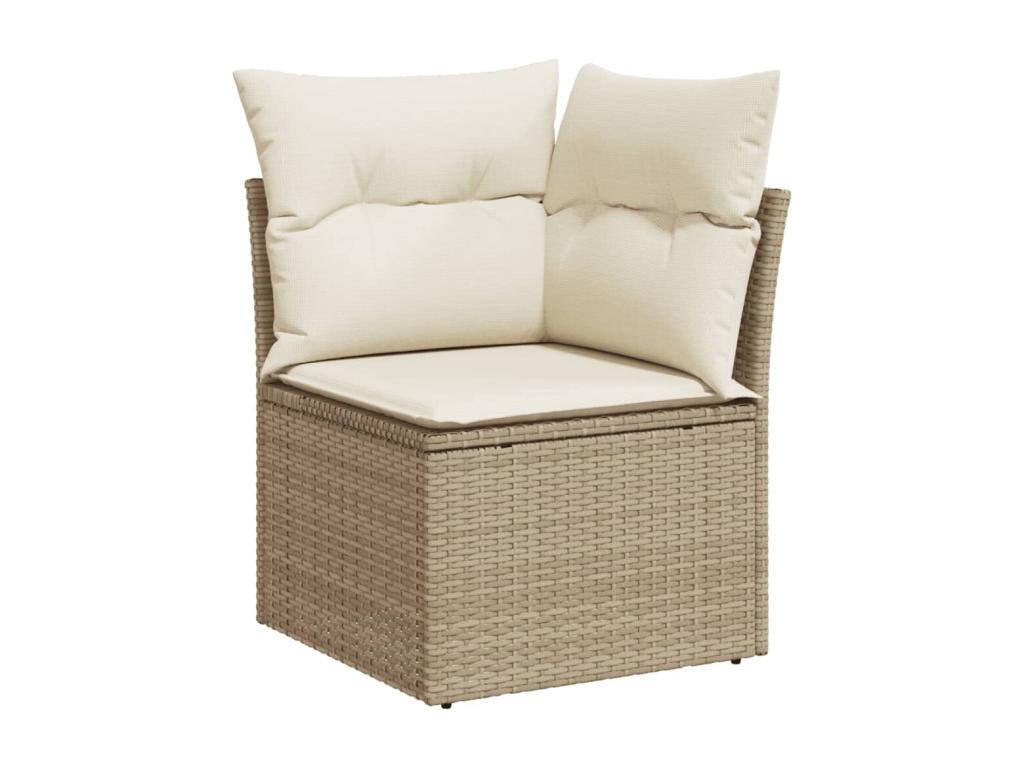 Salon de jardin avec coussins 7 pcs beige résine tressée