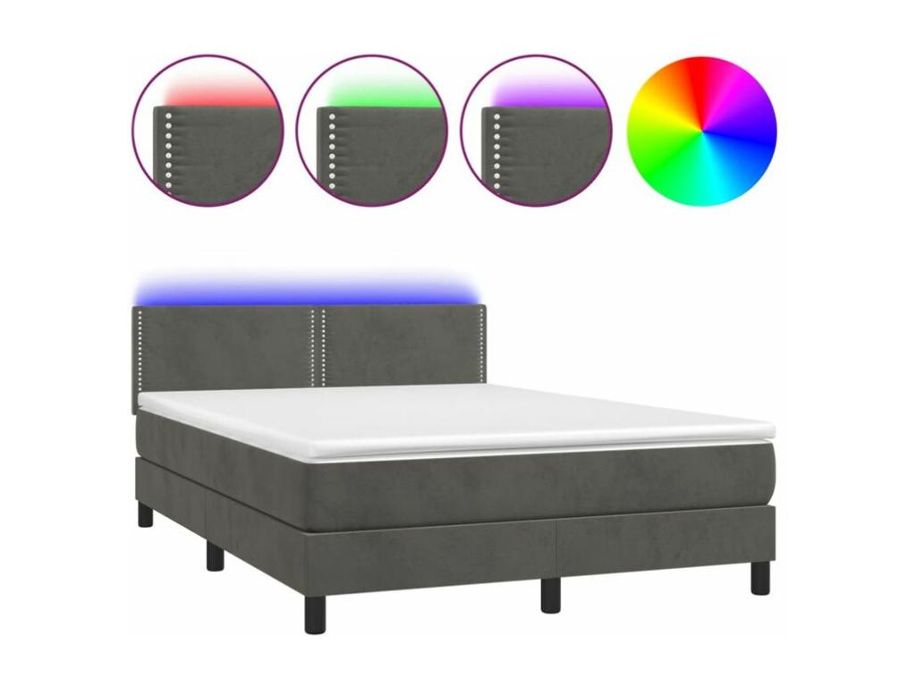 Sommier à Meubiana de lit avec matelas LED Gris foncé 140x190