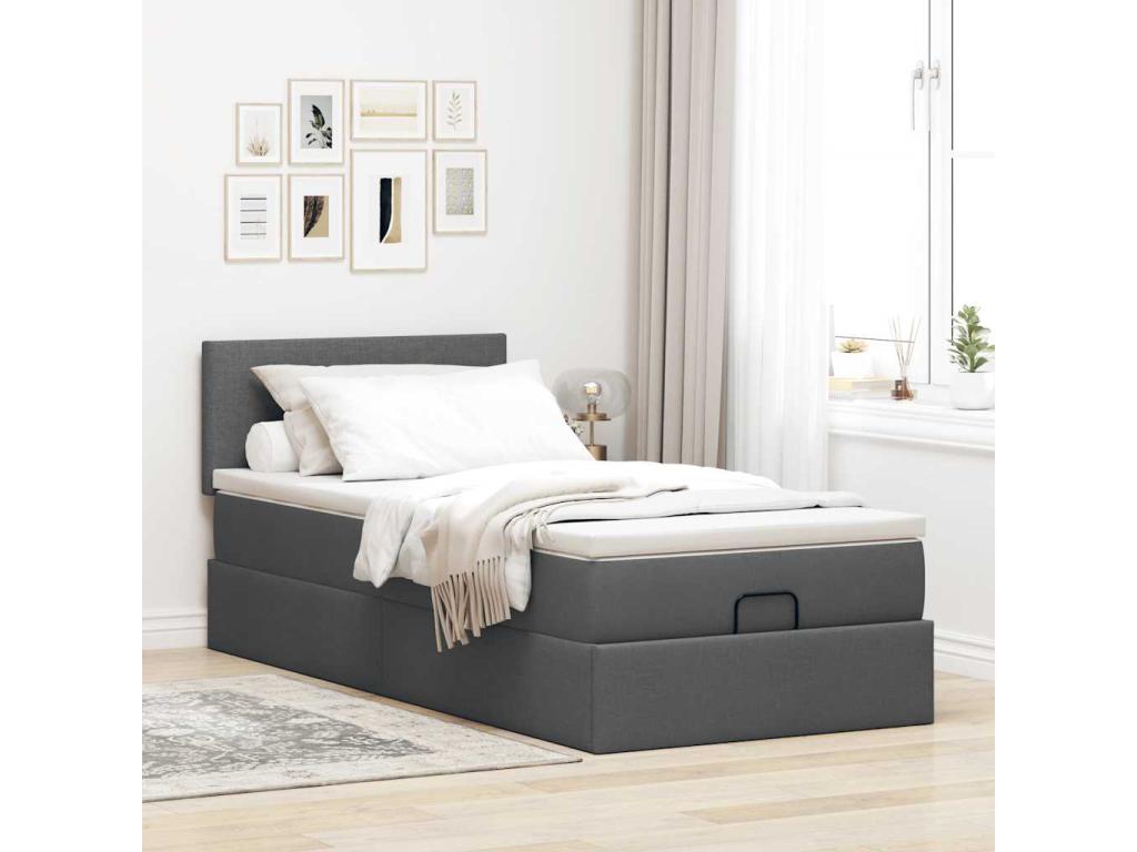 Cadre de lit ottoman avec matelas gris foncé 80x200 cm tissu UBAC99463