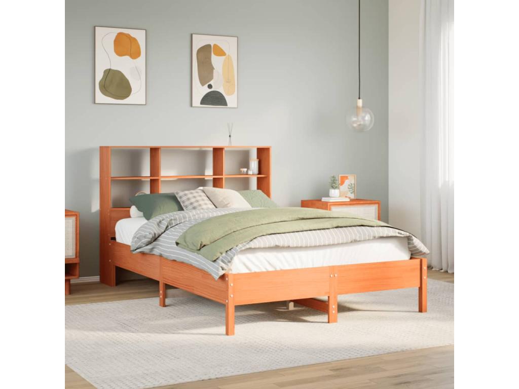 Lit bibliothèque sans matelas cire marron 140x200 cm pin massif IXFA99648