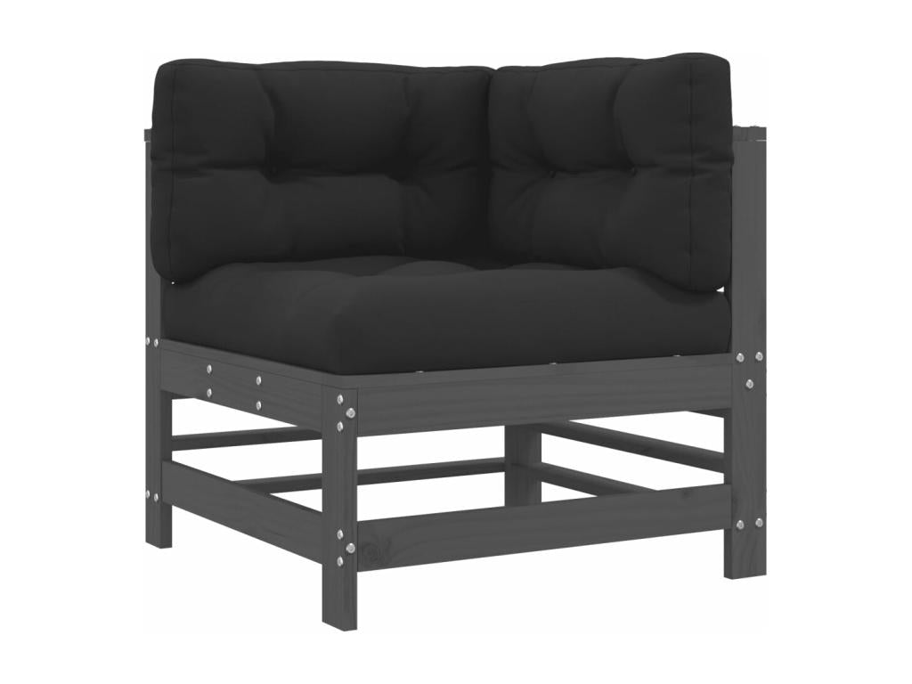 Salon de jardin 7 pièces avec coussins gris bois massif