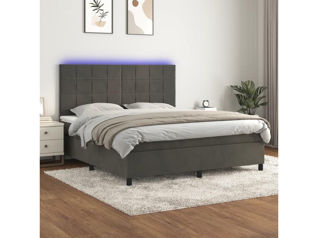 Sommier à Meubiana de lit matelas et LED Gris foncé 160x200 cm
