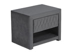 Lot de 2 tables de chevet - 1 tiroir et 1 niche - Tissu velours - Gris - Homzora