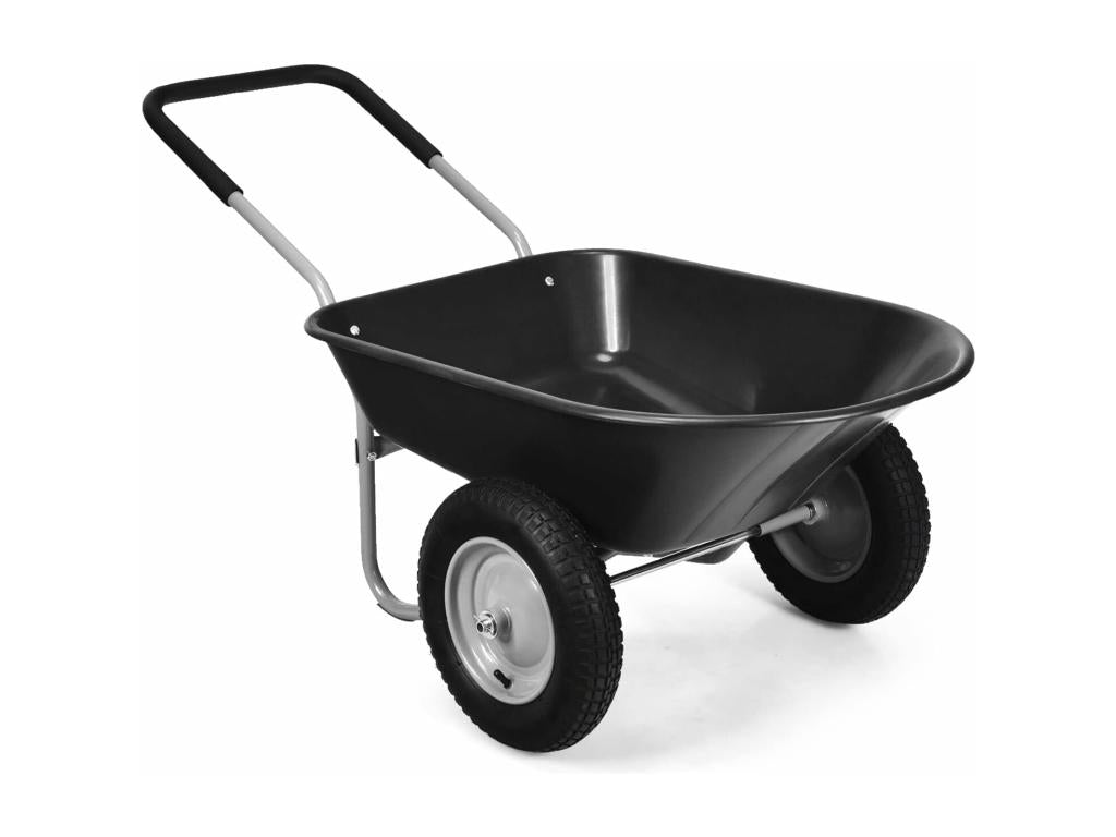 Brouette de Jardin 2 Roues Pneus Pneumatiques 35cm 141L Charge Max 150KG Résistante en Fer pour Jardinage/Maçonnerie Noir