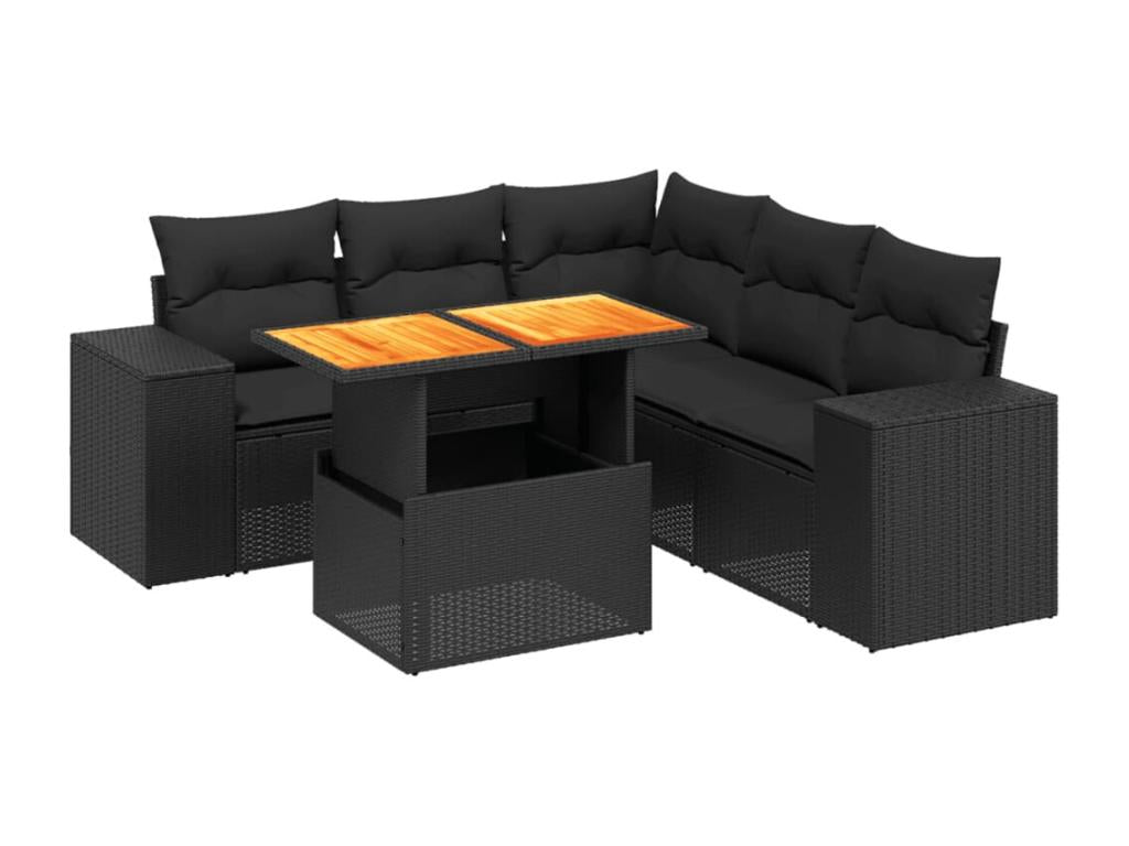 Salon de jardin 6 pièces avec coussins noir résine tressée PENE60727