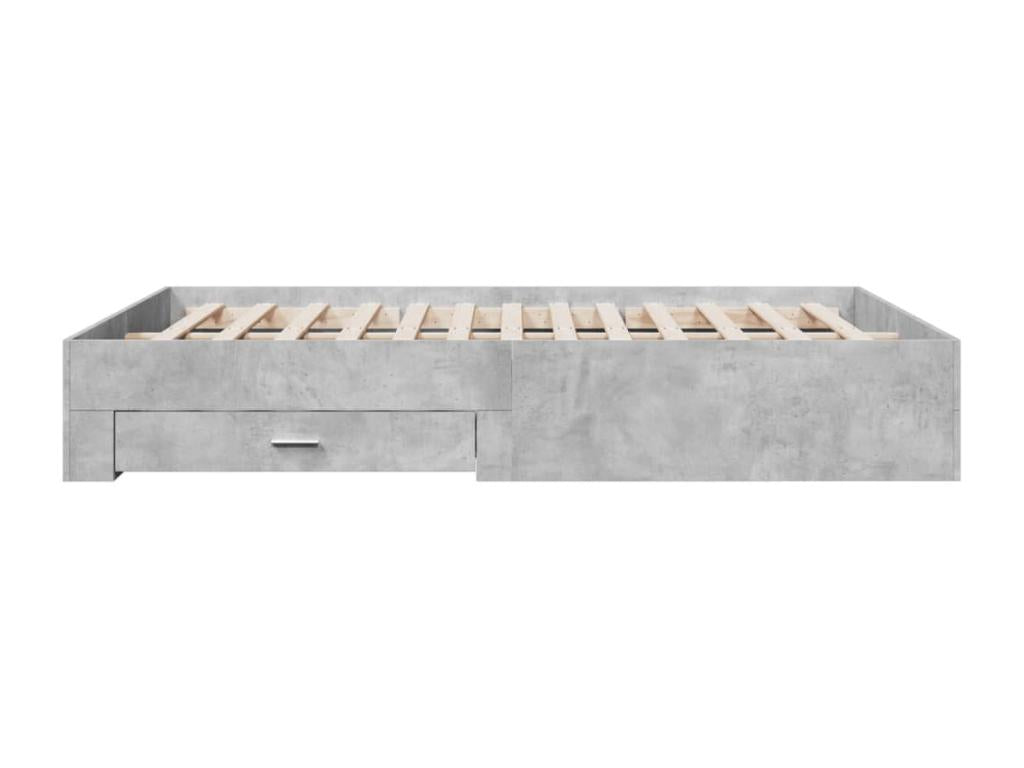 Cadre de lit avec tiroirs sans matelas gris béton 140x200 cm