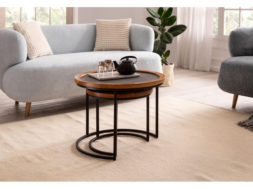 Tables Gigognes Bois Massif Table d'appoint Basse Moderne Lot de 2 Ronde