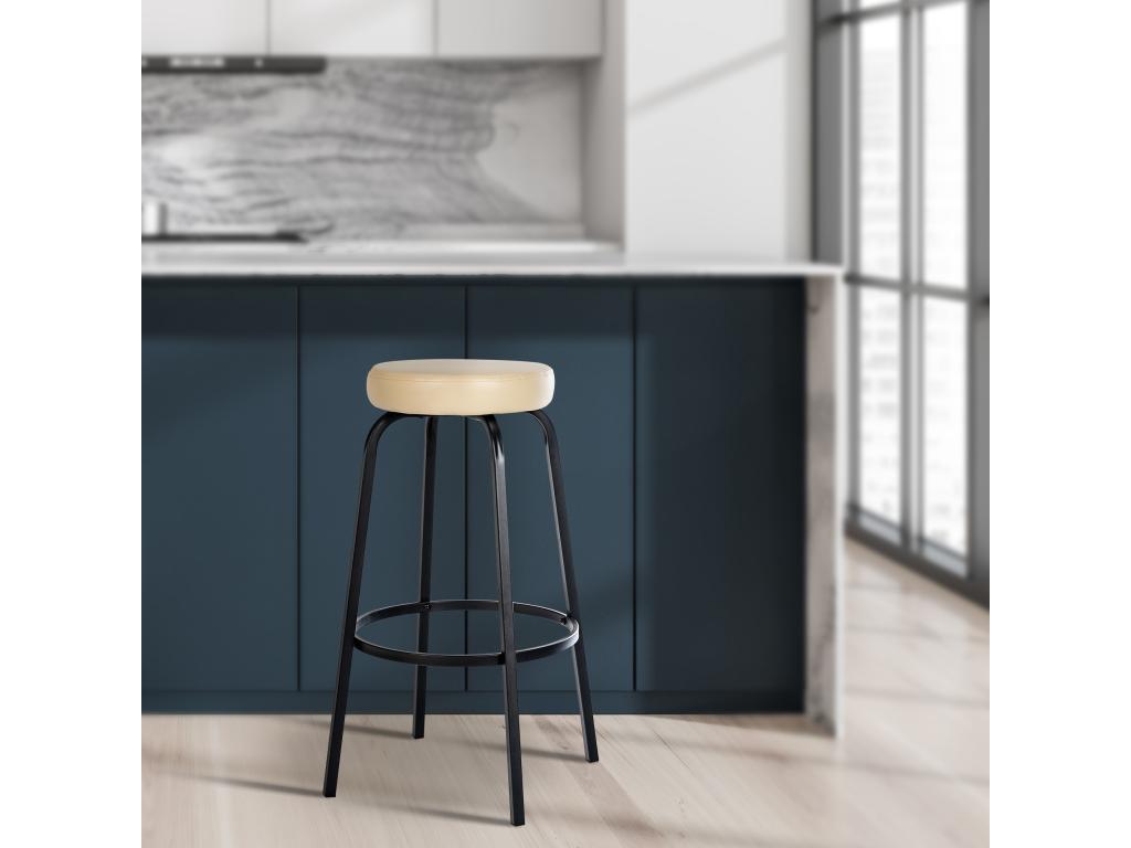 Tabouret de bar - Similicuir / Métal noir mat - Crème - Homzora