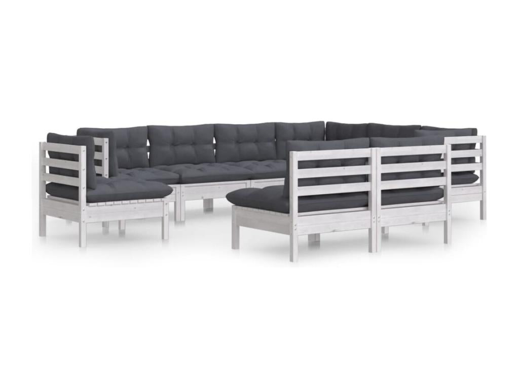 Salon de jardin 9 pcs avec coussins blanc bois de pin massif LLXX82831
