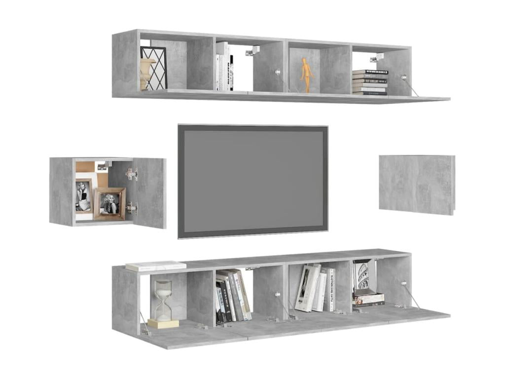 Ensemble de meuble TV 6 pièces Gris béton Aggloméré TUIL00269