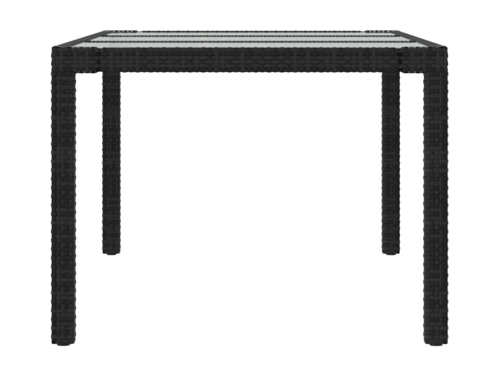 Table de jardin Noir 190x90x75 cm Verre trempé/résine tressée