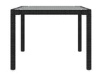 Table de jardin Noir 190x90x75 cm Verre trempé/résine tressée