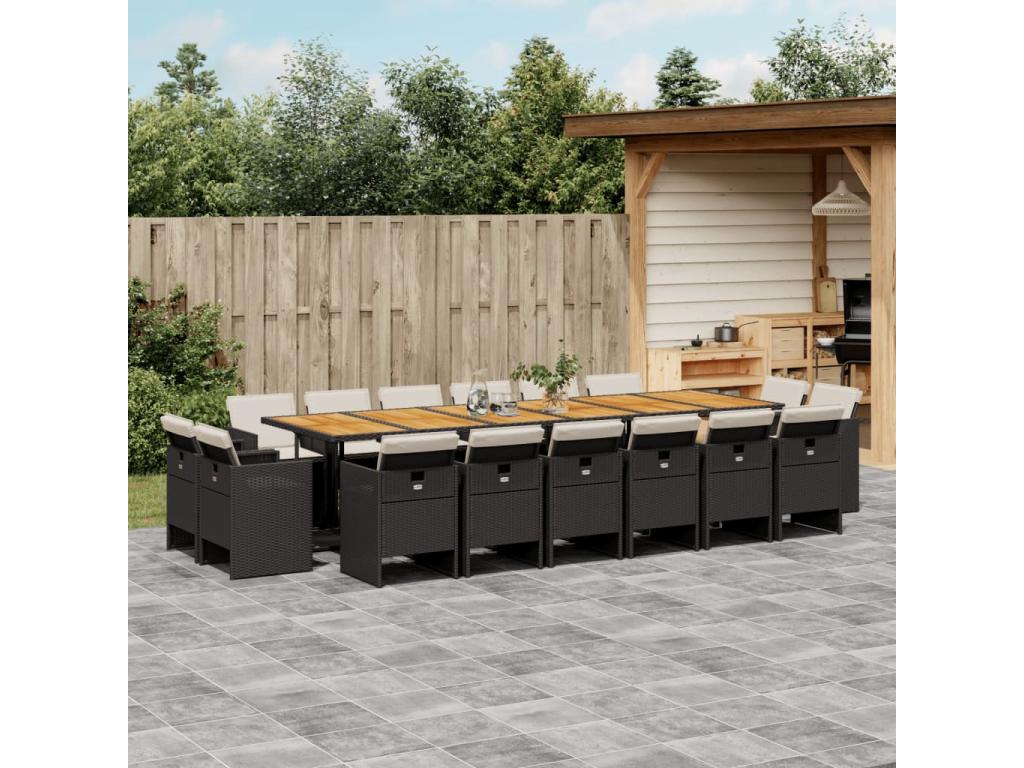 Ensemble à manger de jardin 17 pcs coussins noir résine tressée
