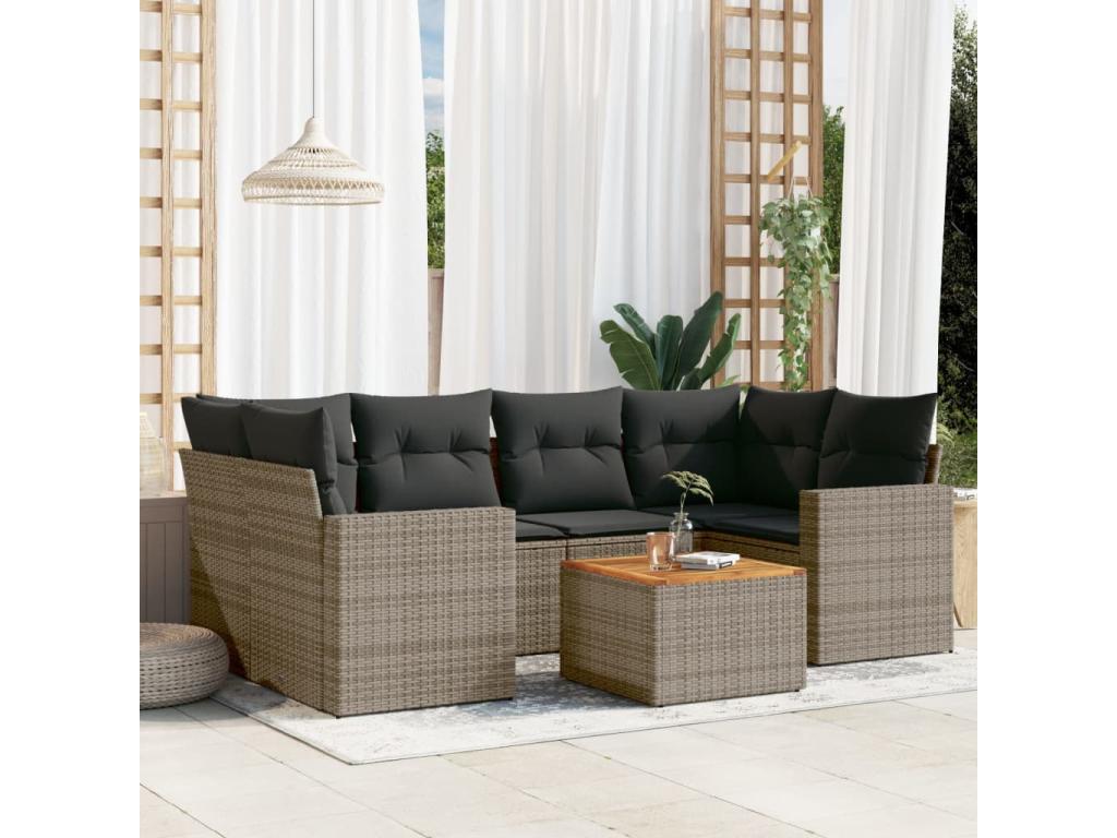 Salon de jardin avec coussins 7 pcs gris résine tressée HLPG90585