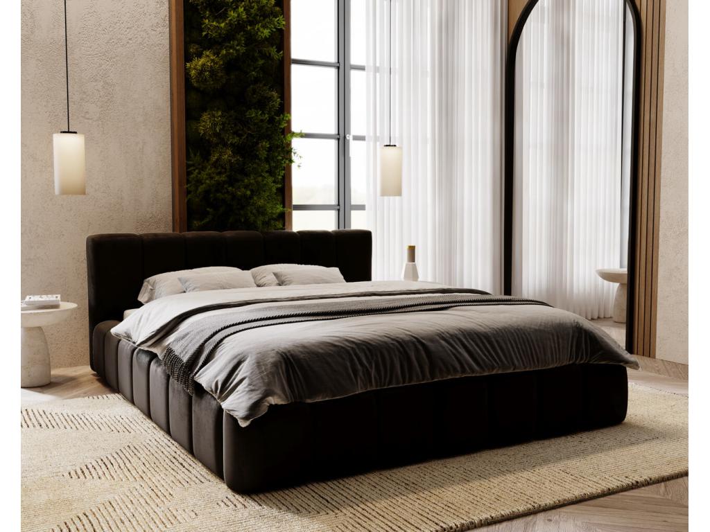 Lit rembourré avec rangement - 140x200 - lit double - velours - noir - Laviecasa SBTV04541