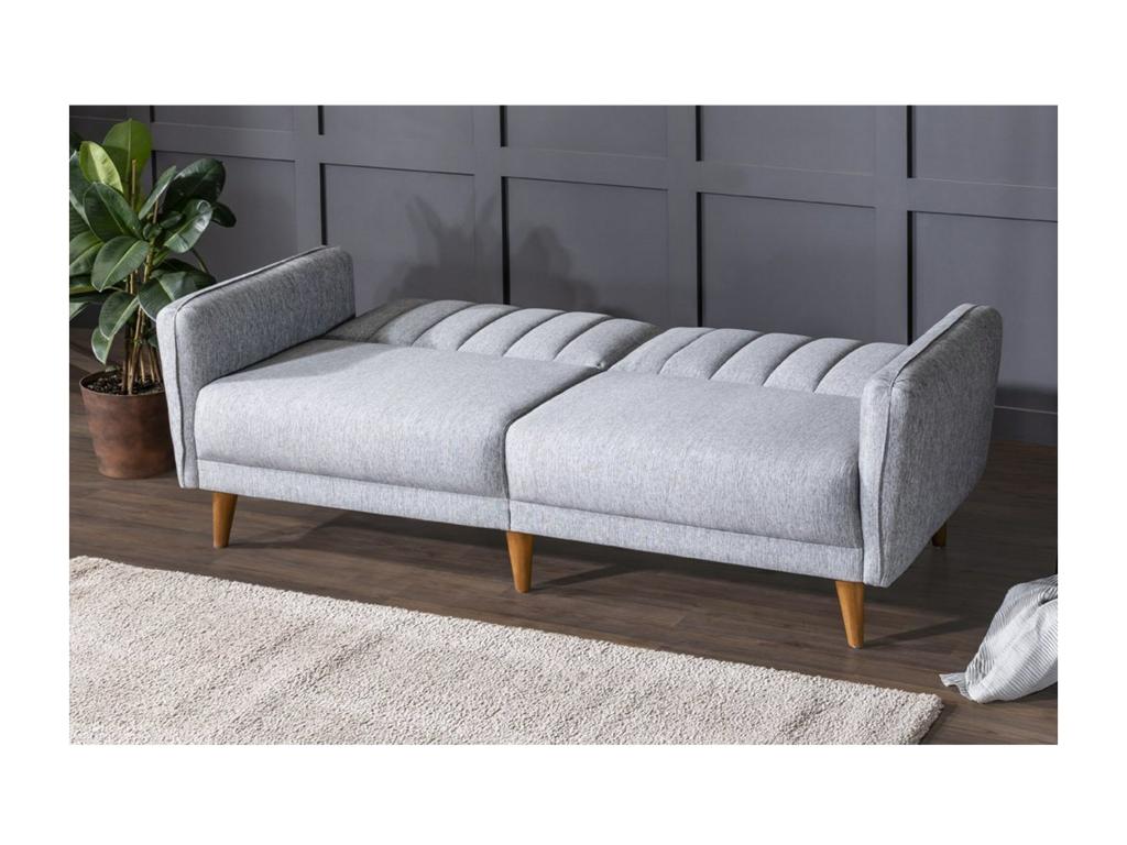 Canapé lit 3 places tissu lin gris clair et pieds bois naturel Laviecasa 210cm IIOV98920