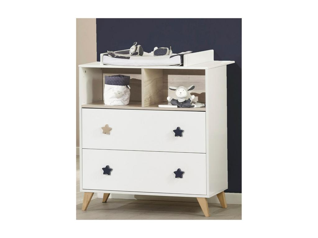 Commode 2 tiroirs 2 niches boutons étoile