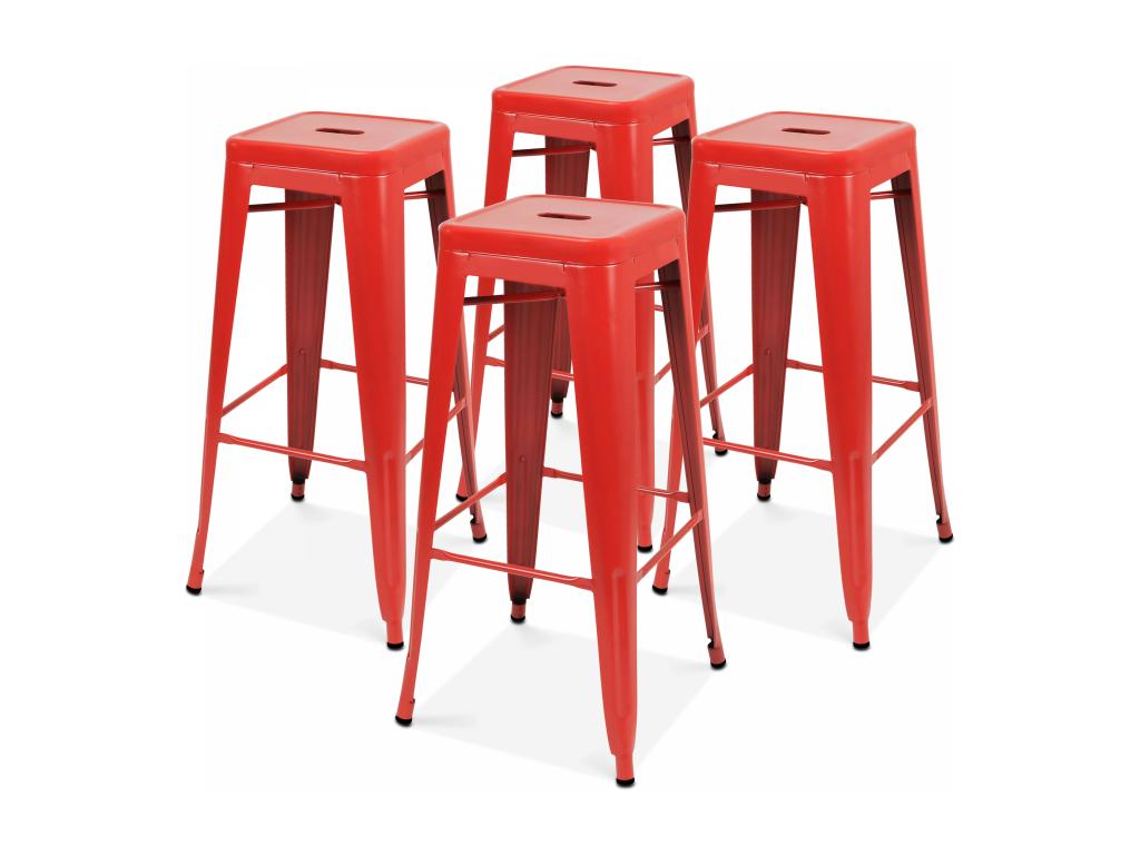 Lot 4 tabourets de bar en métal rouge mat