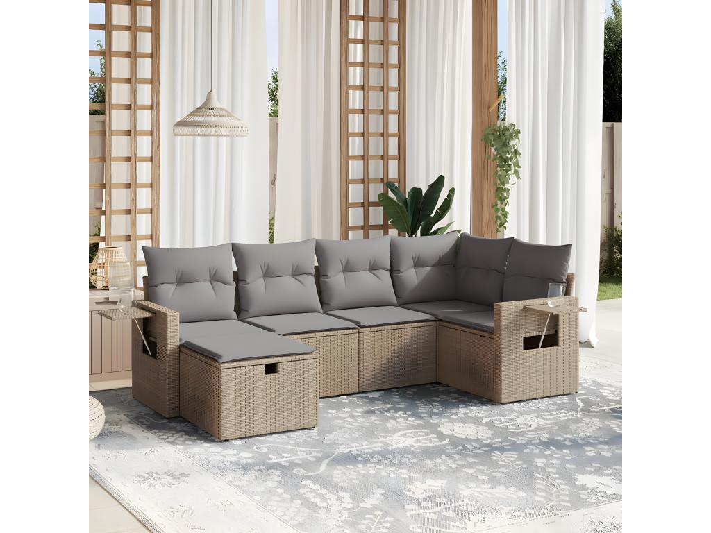 Salon de jardin avec coussins 6pcs méMeubiana beige résine tressée