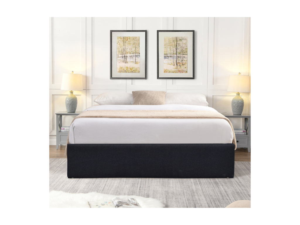 Nuits D'or Solide Lit Coffre Noir pour Matelas 160x200 cm - 14 Meubiana Pieds - Montage Rapide et Facile - revet