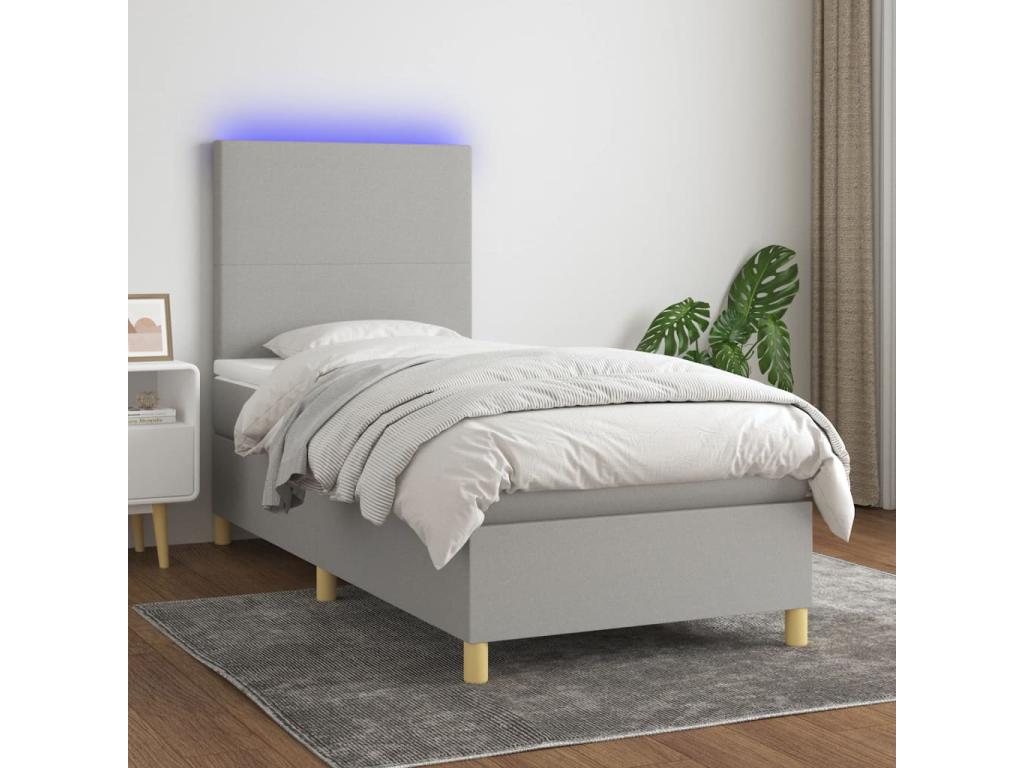 Sommier tapissier avec matelas et LED Gris clair 90x190cm Tissu VZWP72198