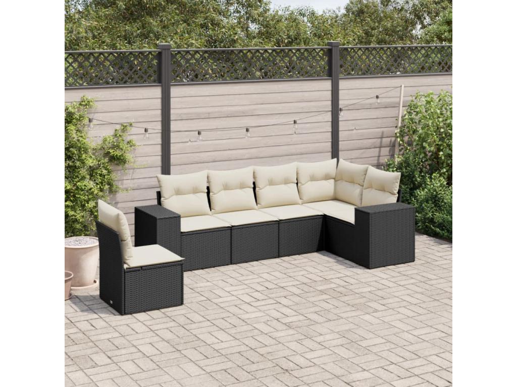 Salon de jardin 6 pcs avec coussins noir résine tressée HPHY53484